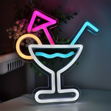 Cocktailglas mit Strohhalm und Sonnenschirm LED-Neonschild für Bar und Party
