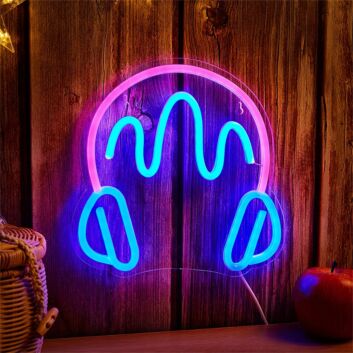 Kopfhörer mit Schallwellen LED-Neonschild für Wohnzimmer Musikstudio