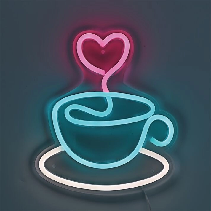 Create a cozy cafe vibe in your kitchen or enhance the ambiance of your coffee shop with the Sweet Coffee Cup With Heart Artistic LED Neon Art Sign.
