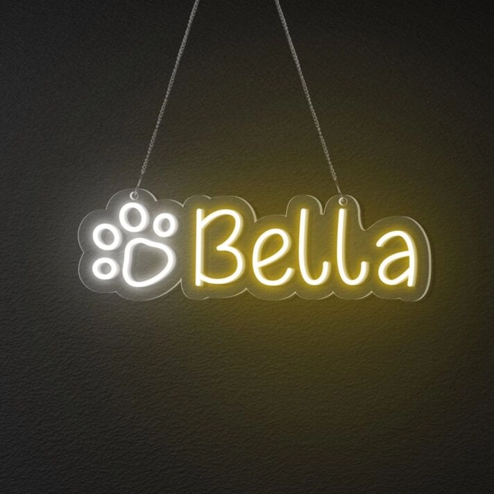 Brighten Your Space: Cat Paw Print Personalized Name Neon Sign for Home Decor, Bars, and Pet-Themed Celebrations.