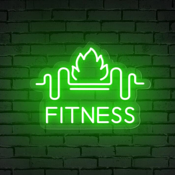 Elevate your gym, office, or sport-themed party ambiance with the Fitness Word Barbell Neon Sign.