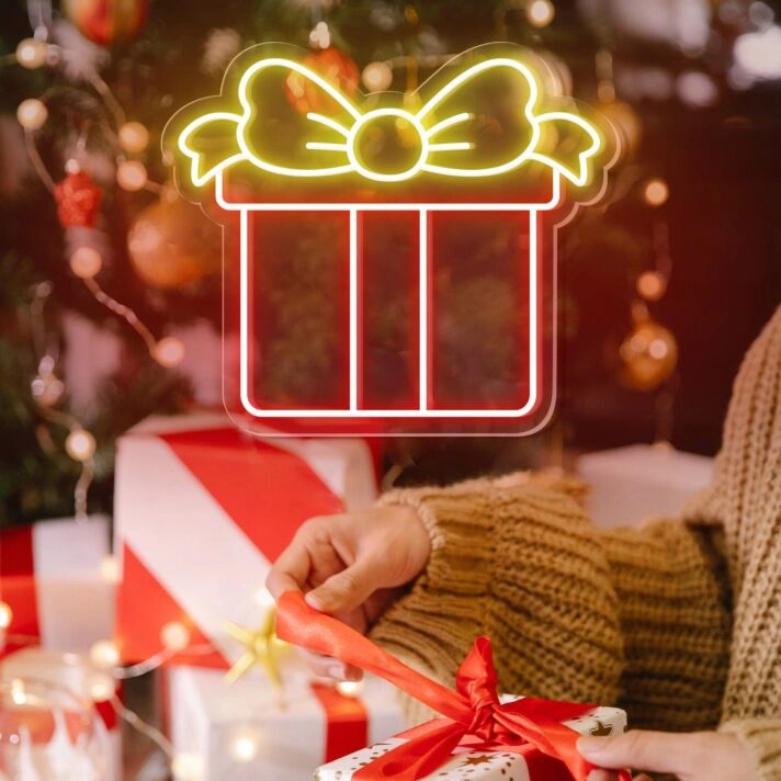 Enhance your celebrations and spaces: Gift Box Neon Sign for Weddings, Birthdays, and Home Decor.