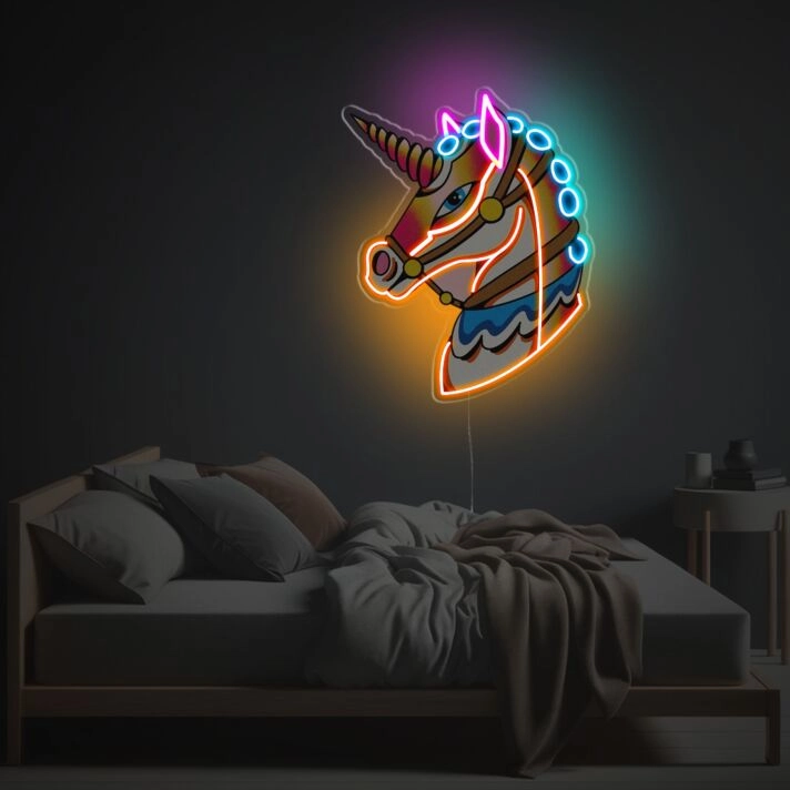 Add a Magical Touch to Your Home, Bar, or Fairy Tale Wedding with Medieval Style Unicorn LED Neon Acrylic Artwork.