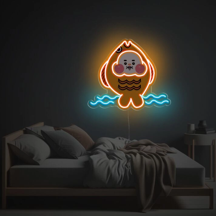 Brighten Up Your Bar, Home, and Special Events with Orange Cheeky Fish LED Neon Acrylic Artwork.