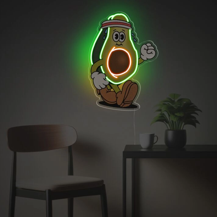 Add a playful twist to any room, office, or celebration with Running Avocado Boy LED Neon Acrylic Artwork.