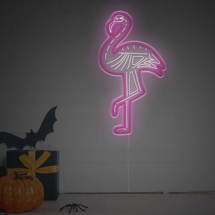 Brighten Your Space: Skeletal Flamingo LED Neon Sign, Perfect for Bars, Weddings, and Eclectic Home Decor.