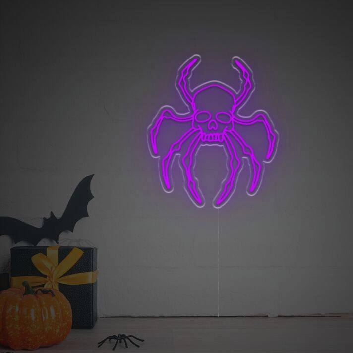 Transform Your Space: Skull Head Spider LED Neon Sign, Perfect for Halloween Decor, Themed Bars, and Edgy Home Interiors