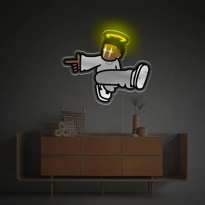 Elevate your office, bar, or storefront ambiance with Fashionable Boy With Halo LED Neon Acrylic Artwork.