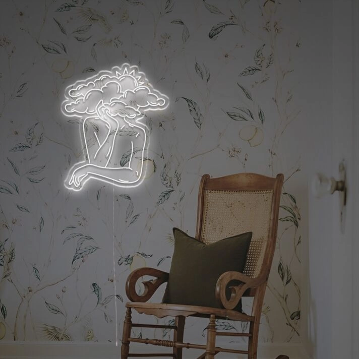 Elevate Home Decor, Office Vibes, and Celebrations: A Thinking Woman's Head Is Shrouded In Clouds LED Neon Sign