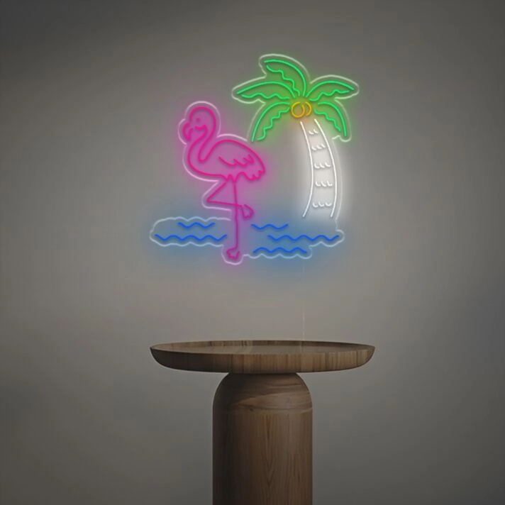 Elevate Your Tropical-Themed Spaces: Coconut Tree And Flamingo LED Neon Sign - Perfect for Bars, Home Decor, and Summer Parties
