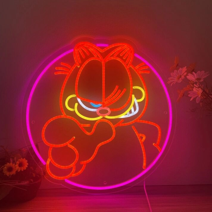 Brighten Up Any Space with Garfield Cat Neon Sign: Perfect for Game Room, Home Office, or Cozy Café Wall Decor.
