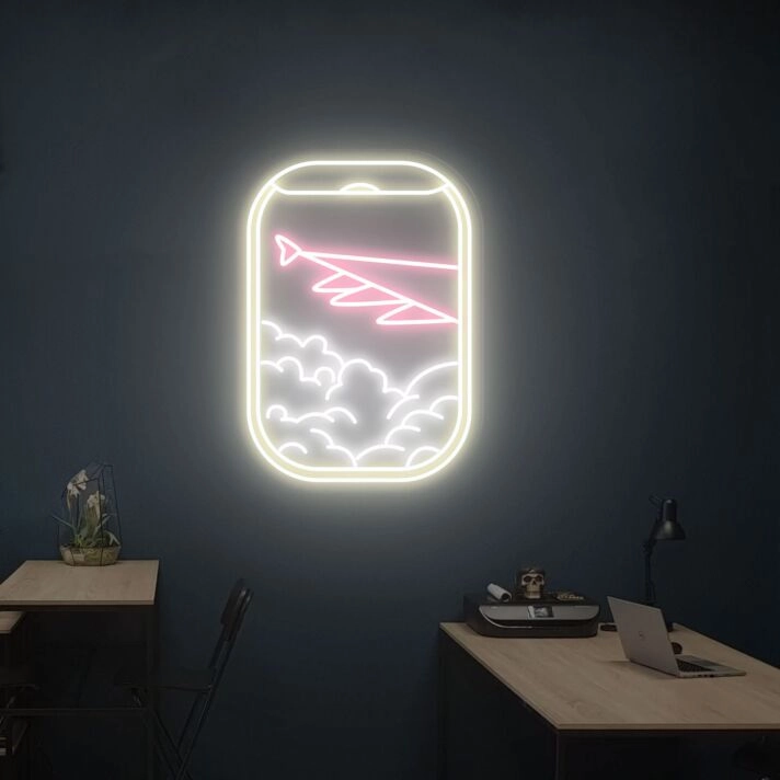 Brighten Up Your Space: Plane Window View Neon Sign for Home, Office, and Bar Décor, Perfect for Parties and Weddings