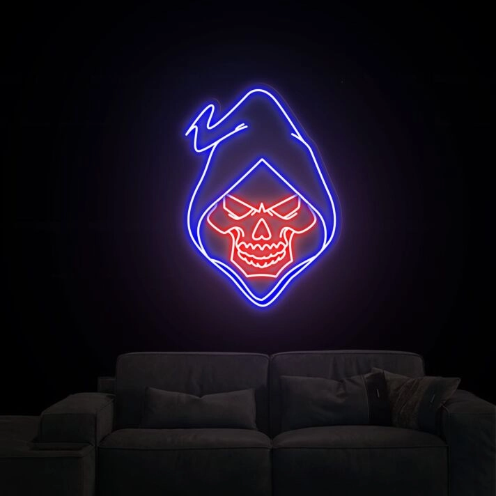 Skull Neon Sign: Elevate Your Game Room, Office, or Bar Atmosphere with Customizable Size and Color Neon Lights.