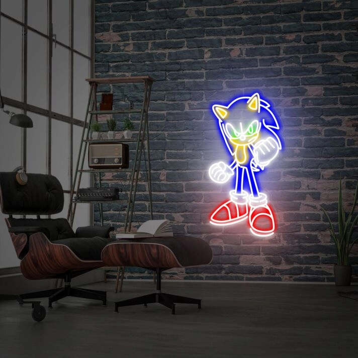Brighten Up Your Space: Sonic Neon Sign Size And Color Neon Lights for Game Room, Home Office, and Storefront Decor.