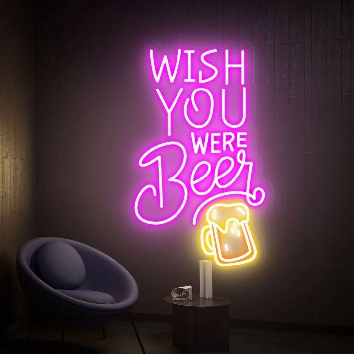 Brighten Up Your Bar or Game Room with the Wish You Were Beer Neon Sign, Perfect for Office, Living Room, or Party Décor