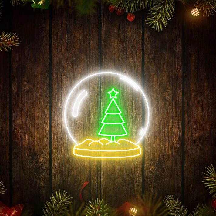 Brighten Your Holiday Celebrations and Events with the Christmas Tree Snow Globe Led Neon Sign for Home, Office, and Party Decor.