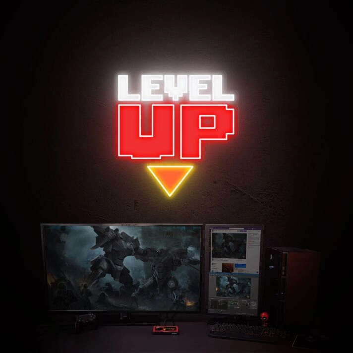 Brighten Your Gaming Sanctuary and Celebrate in Style with Level Up UV LED Neon Sign Acrylic Board - Perfect for Home Decor, Office Vibes, and Party Ambiance.