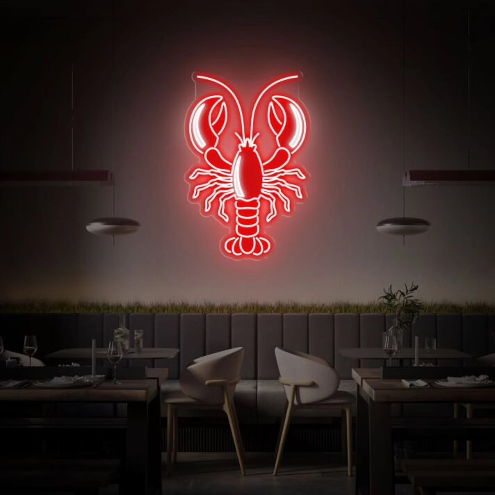 Elevate Your Seafood Dining Experience with Lobster UV Led Neon Sign Perfect for Restaurants, Bars, and Home Kitchen Decor.