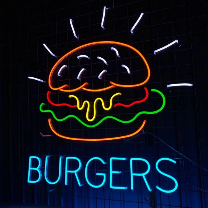 Light Up Your Burger Joint: Elevate Your Dining Ambiance with the Burgers Store Led Neon Sign, Perfect for Restaurants, Home Kitchens, and Bars.