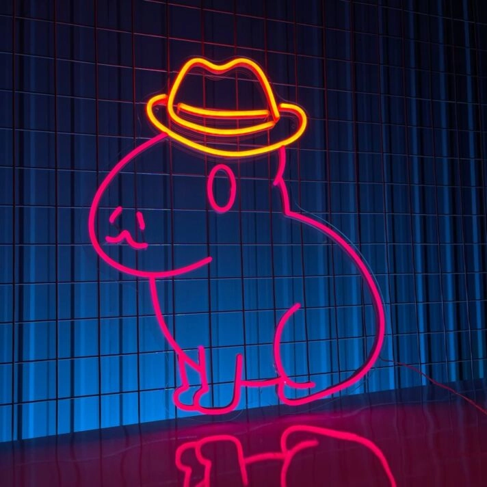 Brighten Up Your Western Themed Parties and Decor with the Cowboy Capybara LED Neon Sign - Perfect for Home, Bars, and Special Celebrations