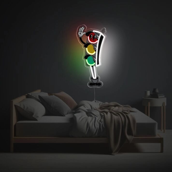 Lustige Ampel Neon LED Wandlampe im Cartoon Stil mit Handzeichen farbenfrohe Deko für Kinderzimmer Gaming Room Wohnzimmer oder kreative Räume
