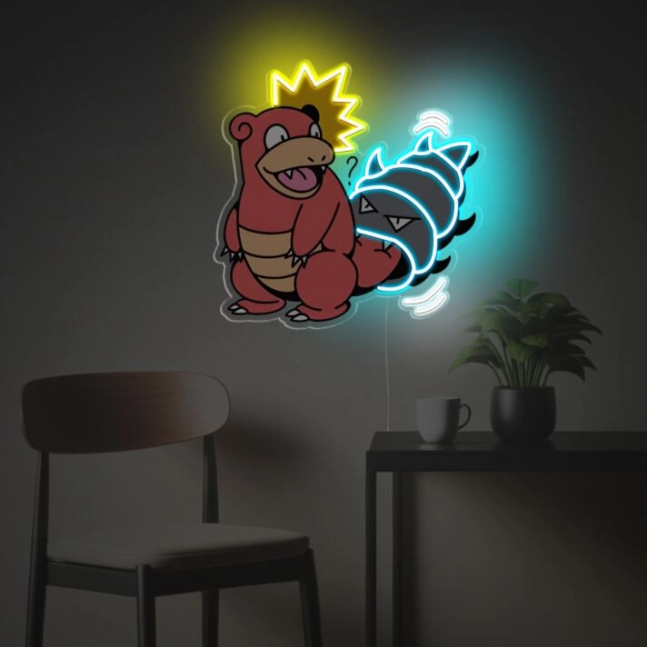 Neon LED Wanddekoration mit humorvollen Comic Figuren und leuchtendem Effekt kreative Lichtkunst für moderne Räume