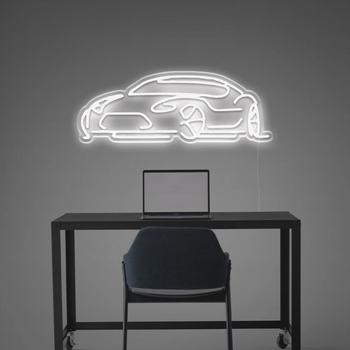 Minimalistisches Auto LED Neonschild im Weißen Outline Design als Moderne Wanddekoration für Büro Home Office Garage oder Auto Liebhaber Raum