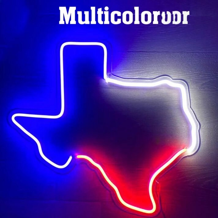 LED Neonschild Texas Umriss in Multicolor als leuchtende Wanddekoration für Bar Wohnzimmer Büro oder Partyraum