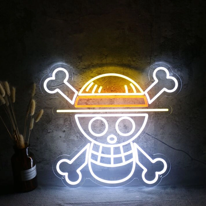 Cartoon Pirate Skull LED Neon Sign with Hat Fun Anime Style Wall Decor for Game Room Bedroom Bar