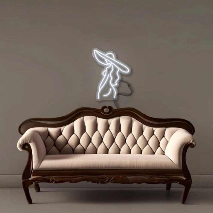 Frau mit großem Hut Silhouette LED-Neonschild Wohnzimmer Boutique