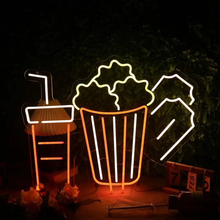 Popcorn und Getränk LED-Neonschild für Kino oder Wohnzimmer