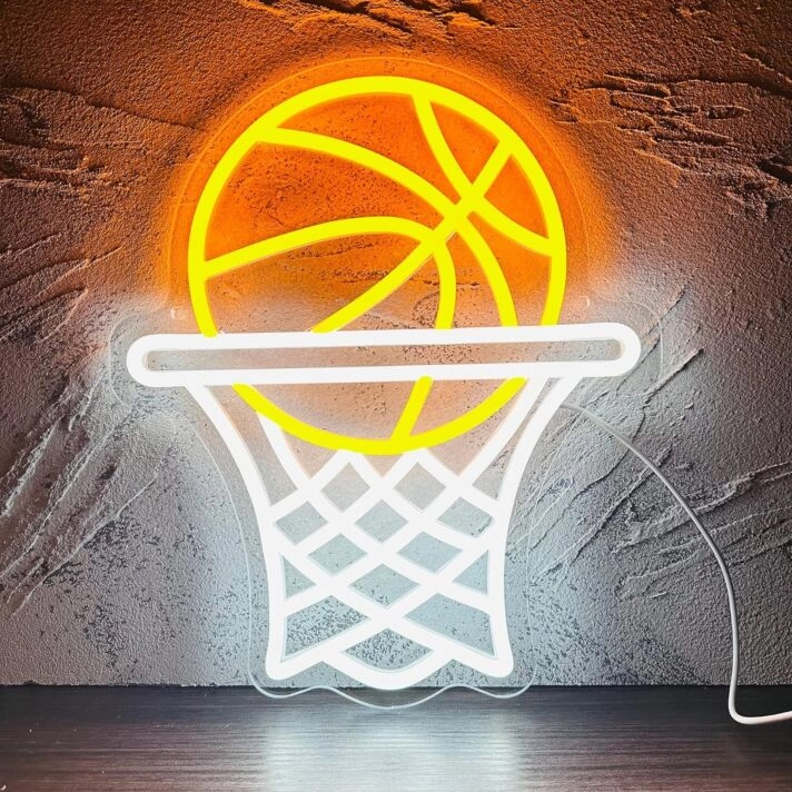 Basketballkorb mit Ball LED-Neonschild Sportzimmer Jugendzimmer