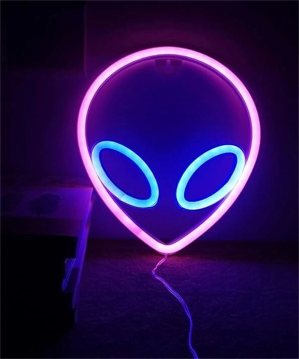 Elevate Your Space: Alien Head LED Neon Sign Perfect for Home Decor, Office Vibes, or Cosmic-Themed Parties.