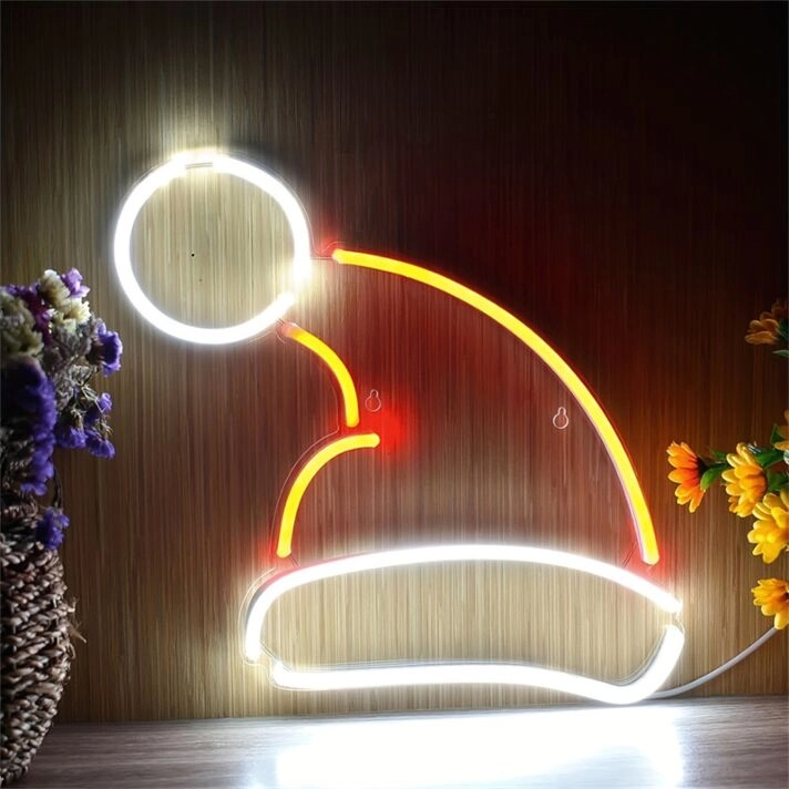 Brighten Your Festive Celebrations and Decor: Christmas Hat Flex Silicone LED Neon Sign for Home, Office, Stores, and Holiday Parties