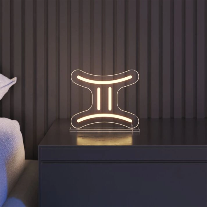 Brighten Up Your Space: Gemini LED Neon Sign, Perfect for Home Decor, Office Ambiance, and Bar Settings.