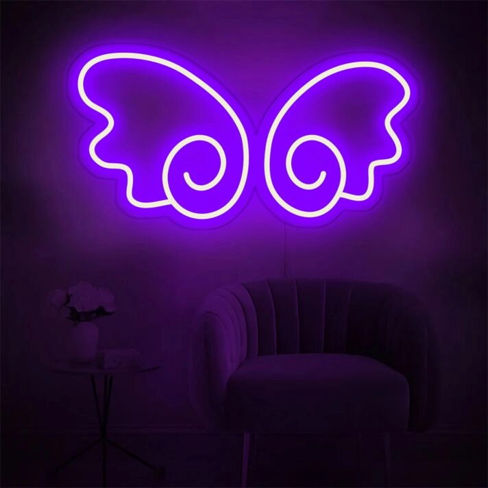 Brighten Your Space: The Kawaii Anime Wings Decoration LED Neon Sign for Home, Office, and Cosplay Events.