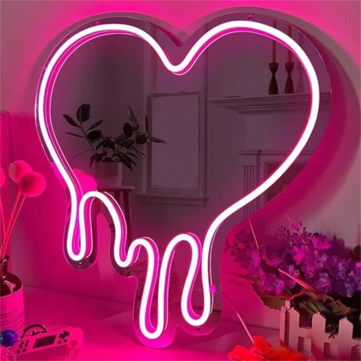 Add a Touch of Love to Weddings, Celebrate in Style at Bars, and Elevate Home Decor with Melting Heart Mirror LED Neon Sign.