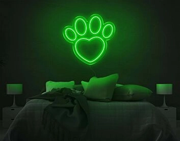 Pfotenabdruck mit Herz LED-Neonschild für Schlafzimmer und Haustierbereich