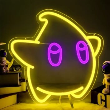 Gelber Stern mit Augen LED-Neonschild für Kinderzimmer Gamingraum