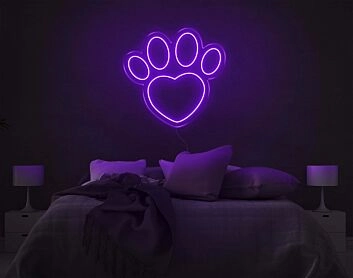 Pfotenabdruck mit Herz LED-Neonschild für Schlafzimmer und Haustierbereich