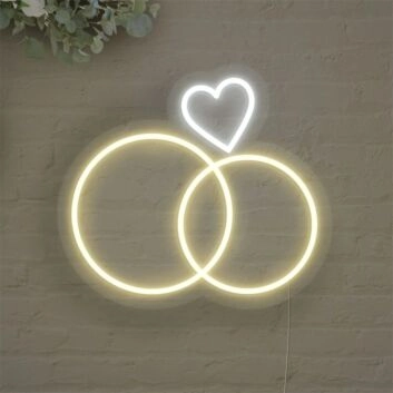 Verschlungene Eheringe mit Herz LED-Neonschild für Hochzeit Fotohintergrund
