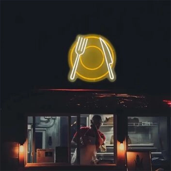 Teller mit Messer und Gabel LED-Neonschild für Restaurant Imbiss