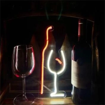 Weinflasche und Weinglas LED-Neonschild für Bar Restaurant