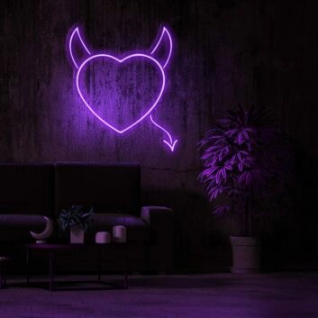 Herz mit Teufelshörnern und Schwanz LED-Neonschild für Wohnzimmer Bar
