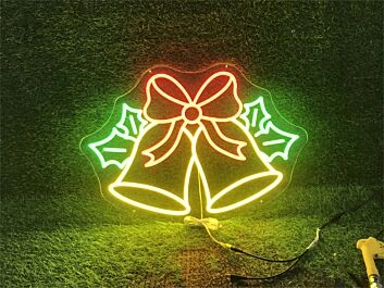Weihnachtsglocken mit Schleife und Stechpalmenblättern LED-Neonschild für Weihnachten Wohnzimmer