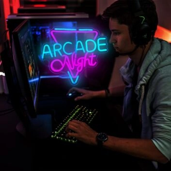Brighten Up Your Gaming Space and Parties - Arcade Night Room Neon Sign for Home Decor, Office Lounges, and Bars