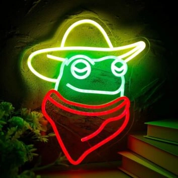 Brighten Up Your Space: Cute Frog With Golden Cowboy Hat Roomneon Sign Perfect for Bars, Parties, and Whimsical Home Decor