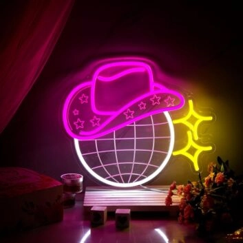 Cowboyhut auf Disco-Kugel LED-Neonschild für Bar Club