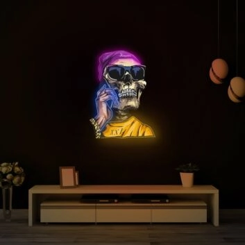 Porträt mit Handgeste und Halskette LED-Neonschild für Wohnzimmer Studio
