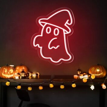 Geist mit Hexenhut LED-Neonschild für Halloween Party